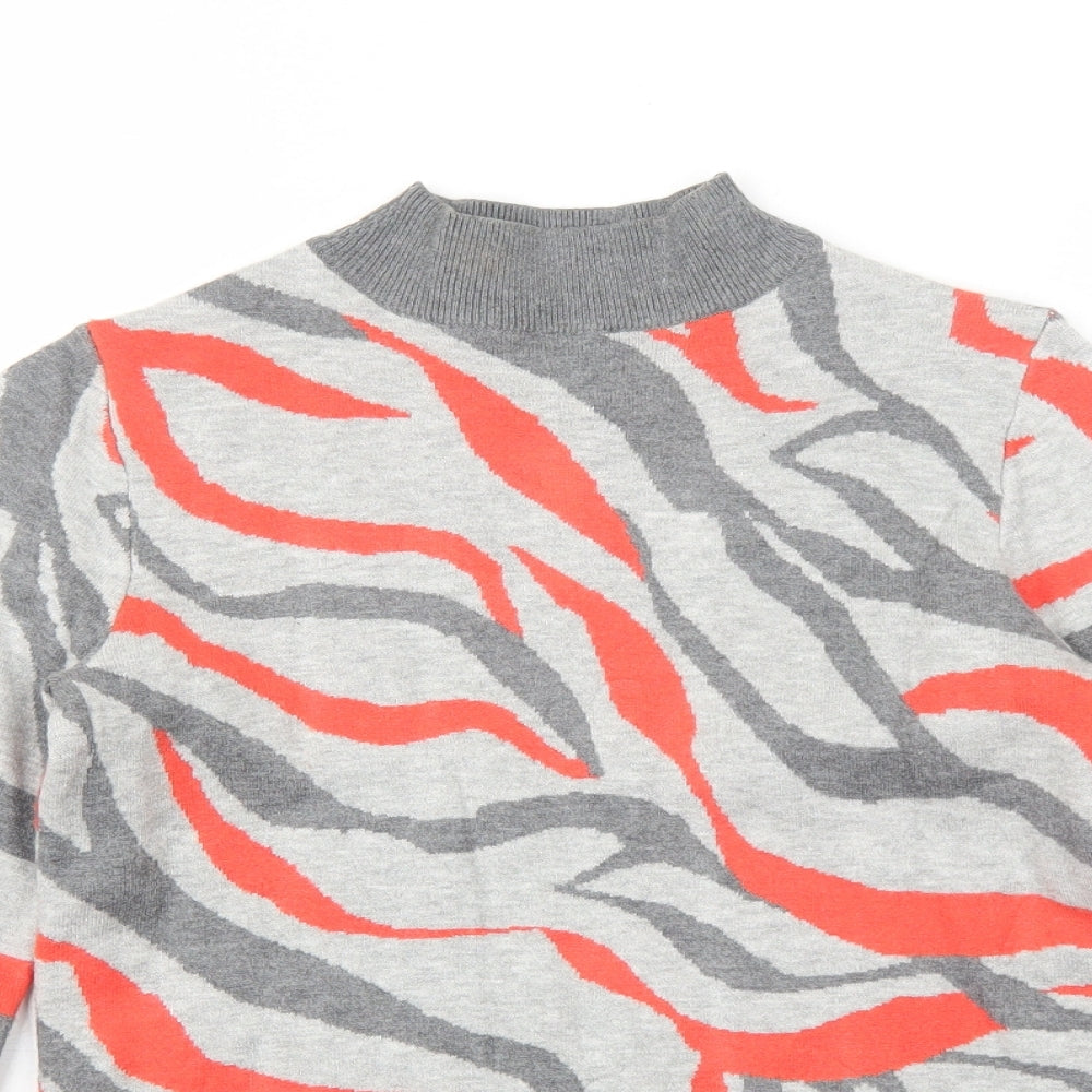 Marks and Spencer Womens Grey High Neck Geometric Viscose Pullover Jumper Size S