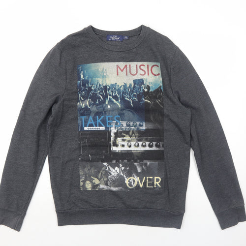Topman Mens Grey Polyester Pullover Sweatshirt Size S - Music Takes Over