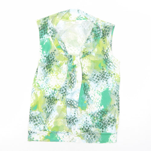 Marks and Spencer Womens Green Geometric Viscose Basic Tank Size 10 V-Neck