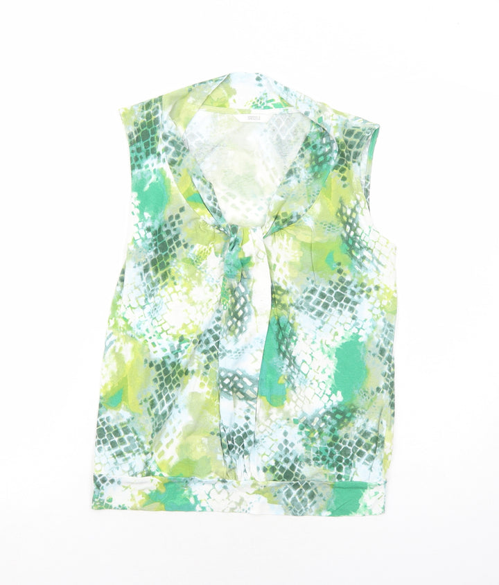 Marks and Spencer Womens Green Geometric Viscose Basic Tank Size 10 V-Neck