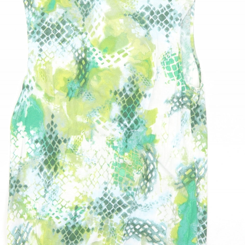 Marks and Spencer Womens Green Geometric Viscose Basic Tank Size 10 V-Neck
