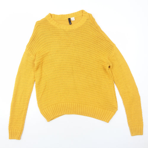 H&M Womens Yellow Round Neck Acrylic Pullover Jumper Size S