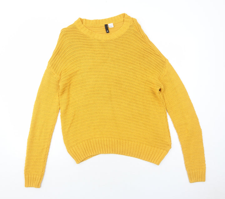 H&M Womens Yellow Round Neck Acrylic Pullover Jumper Size S