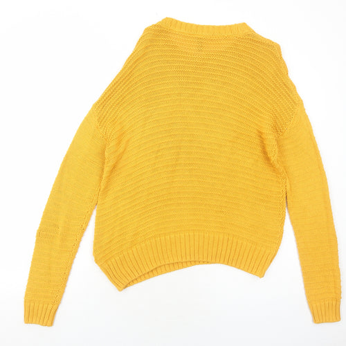 H&M Womens Yellow Round Neck Acrylic Pullover Jumper Size S