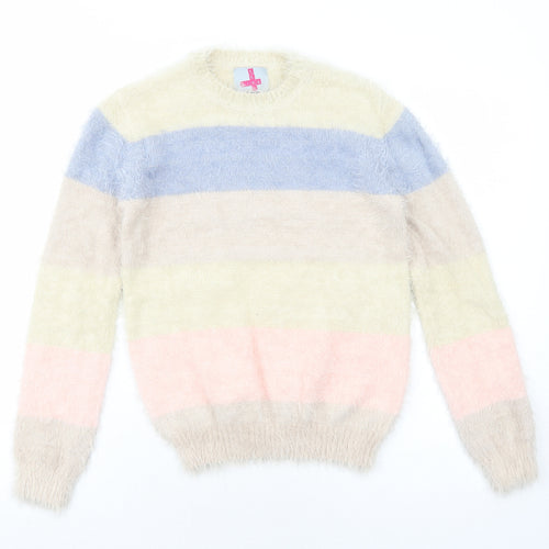 Feva Diva Girls Multicoloured Round Neck Striped Nylon Pullover Jumper Size 13 Years Pullover