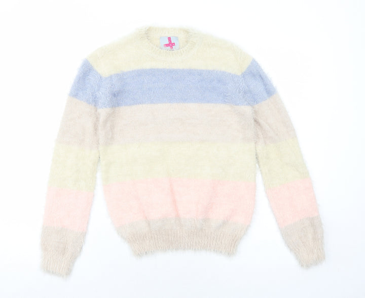 Feva Diva Girls Multicoloured Round Neck Striped Nylon Pullover Jumper Size 13 Years Pullover
