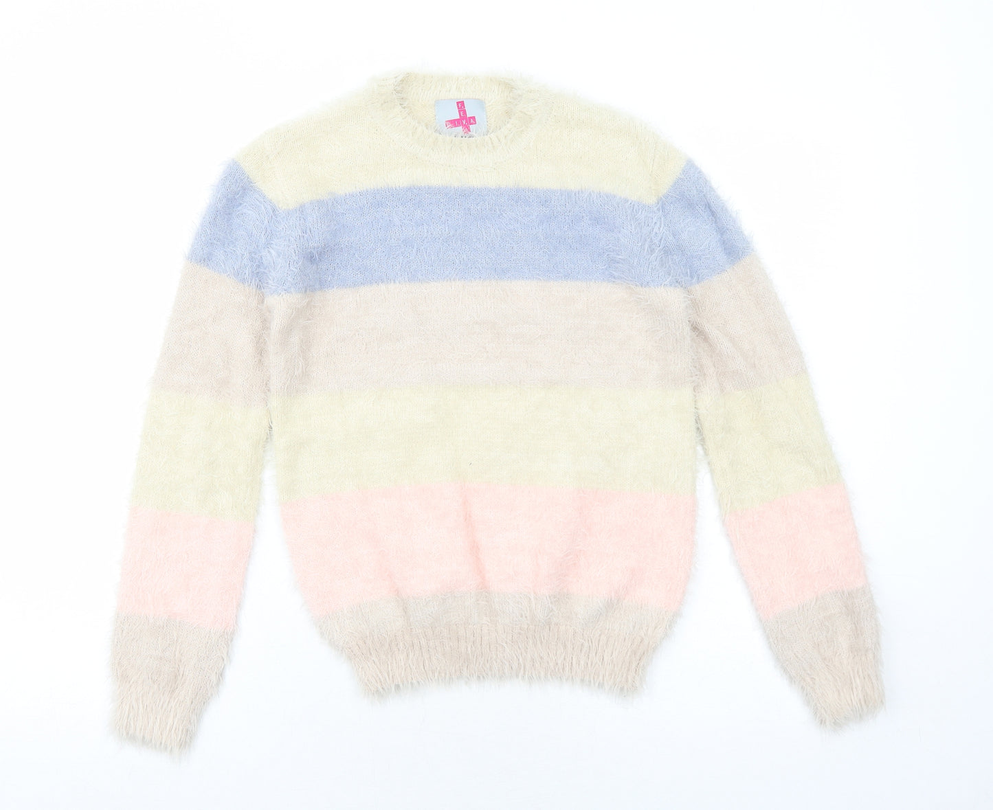 Feva Diva Girls Multicoloured Round Neck Striped Nylon Pullover Jumper Size 13 Years Pullover