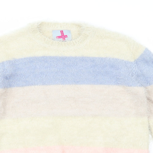 Feva Diva Girls Multicoloured Round Neck Striped Nylon Pullover Jumper Size 13 Years Pullover