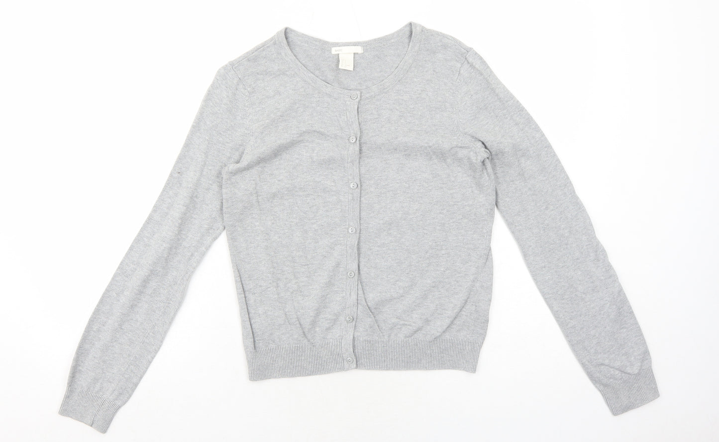H&M Womens Grey Round Neck Cotton Cardigan Jumper Size S
