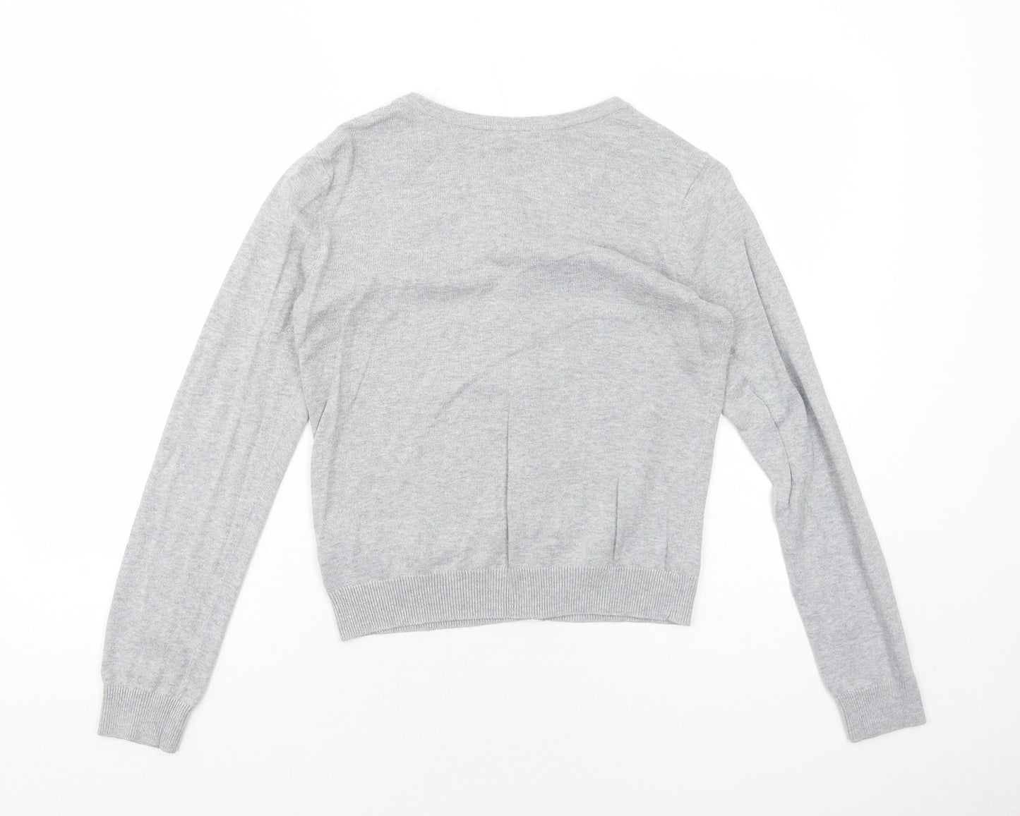 H&M Womens Grey Round Neck Cotton Cardigan Jumper Size S