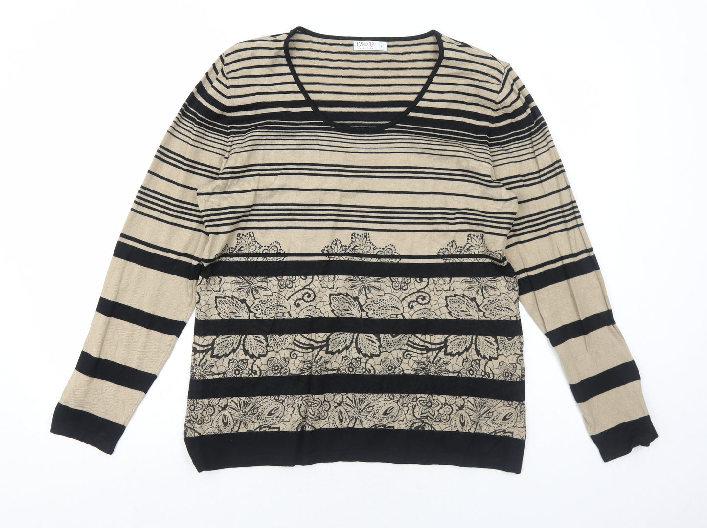 Oscar B Womens Brown Scoop Neck Striped Viscose Pullover Jumper Size L