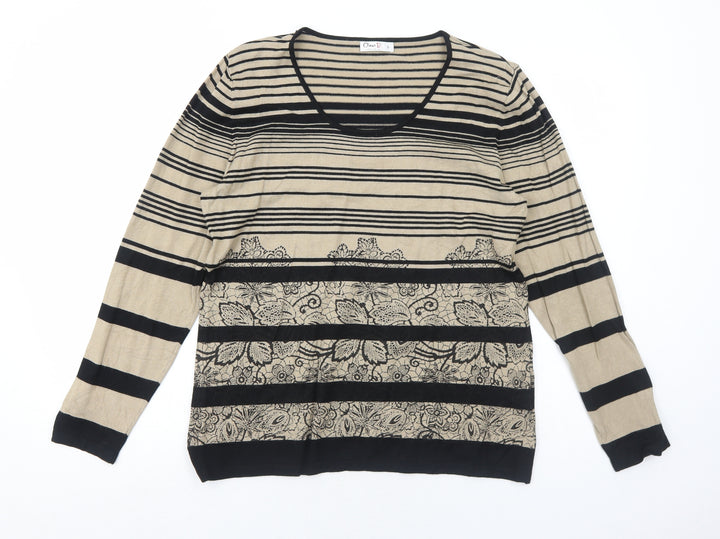 Oscar B Womens Brown Scoop Neck Striped Viscose Pullover Jumper Size L