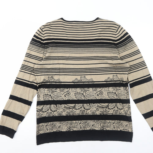 Oscar B Womens Brown Scoop Neck Striped Viscose Pullover Jumper Size L