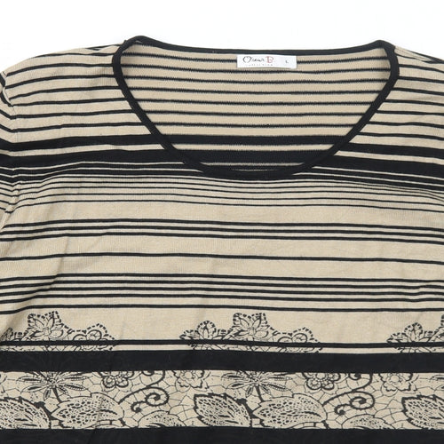 Oscar B Womens Brown Scoop Neck Striped Viscose Pullover Jumper Size L