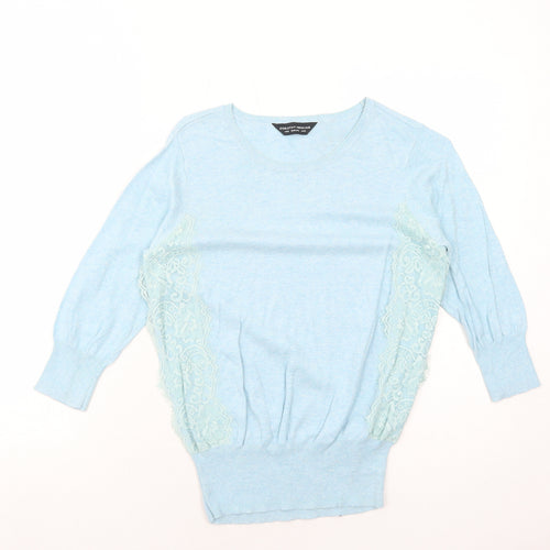 Dorothy Perkins Womens Blue Round Neck Herringbone Cotton Pullover Jumper Size 12