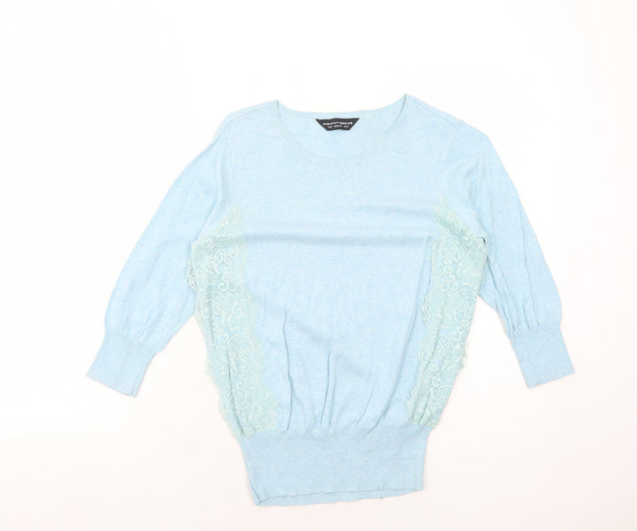 Dorothy Perkins Womens Blue Round Neck Herringbone Cotton Pullover Jumper Size 12