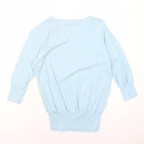 Dorothy Perkins Womens Blue Round Neck Herringbone Cotton Pullover Jumper Size 12