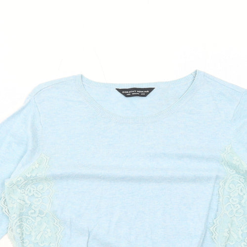 Dorothy Perkins Womens Blue Round Neck Herringbone Cotton Pullover Jumper Size 12