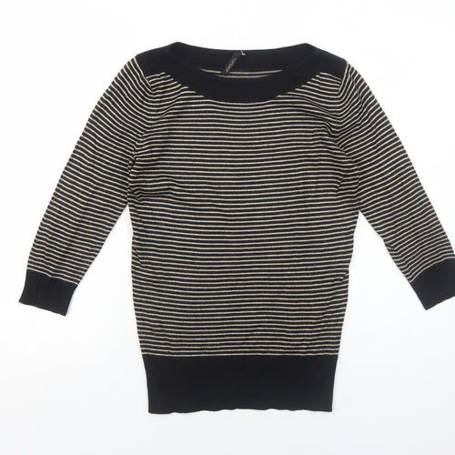 Topshop Womens Black Boat Neck Striped Acrylic Pullover Jumper Size 8