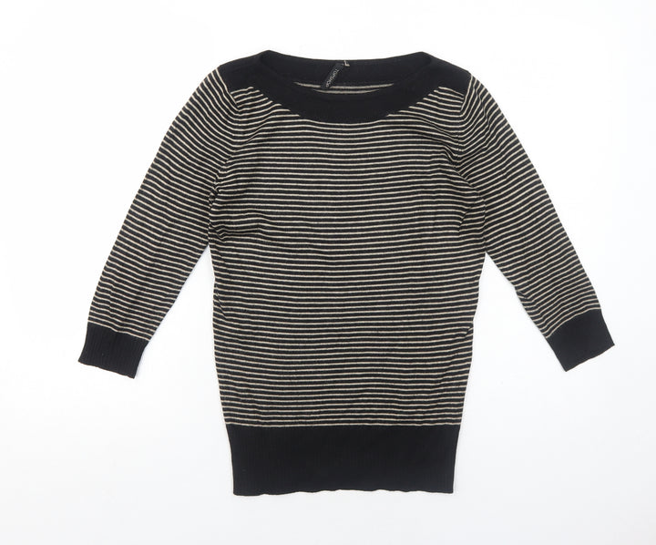 Topshop Womens Black Boat Neck Striped Acrylic Pullover Jumper Size 8