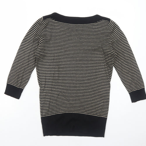 Topshop Womens Black Boat Neck Striped Acrylic Pullover Jumper Size 8