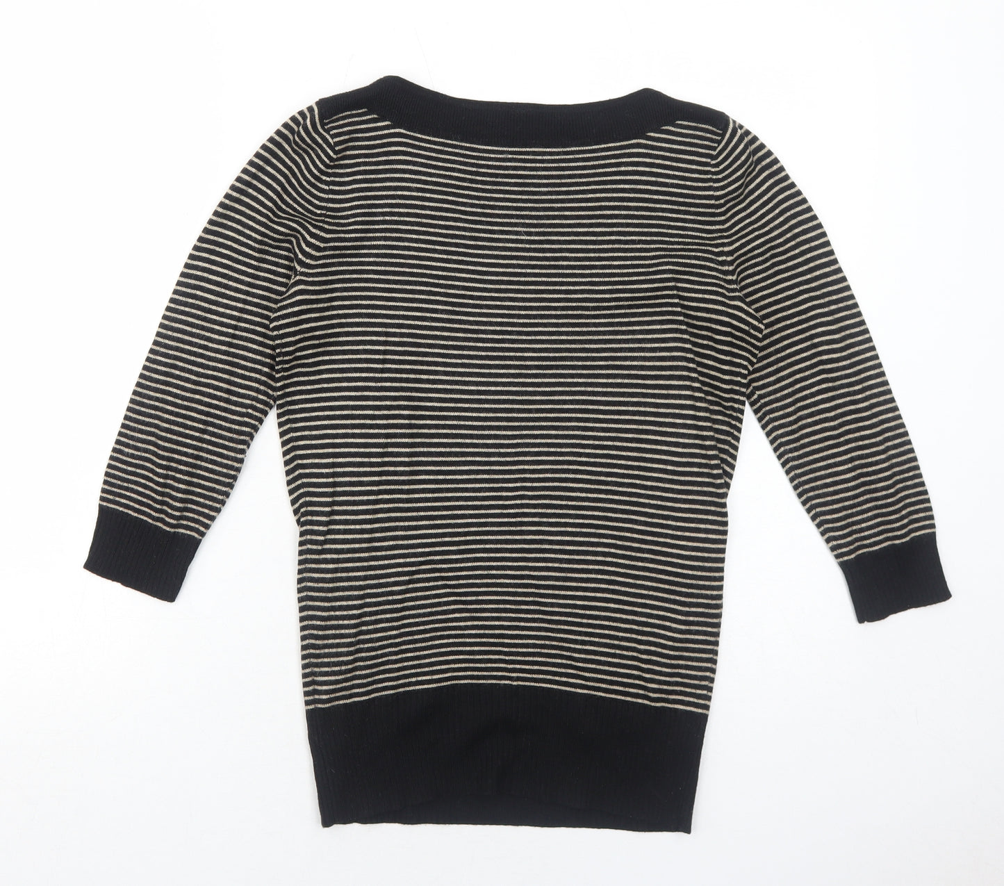 Topshop Womens Black Boat Neck Striped Acrylic Pullover Jumper Size 8