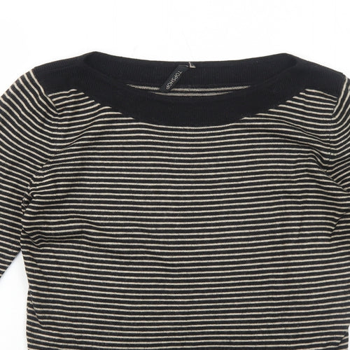 Topshop Womens Black Boat Neck Striped Acrylic Pullover Jumper Size 8