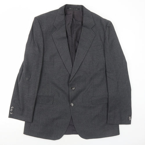 Pin Stripe Mens Grey Striped Wool Jacket Suit Jacket Size 42 Regular