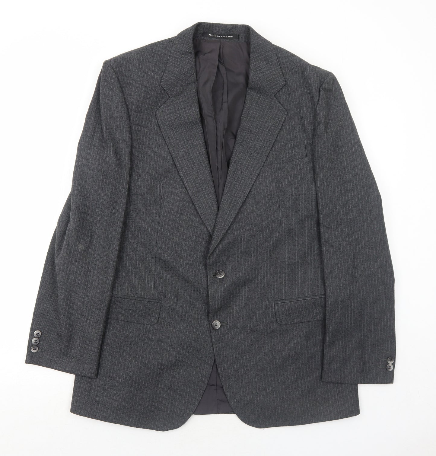 Pin Stripe Mens Grey Striped Wool Jacket Suit Jacket Size 42 Regular