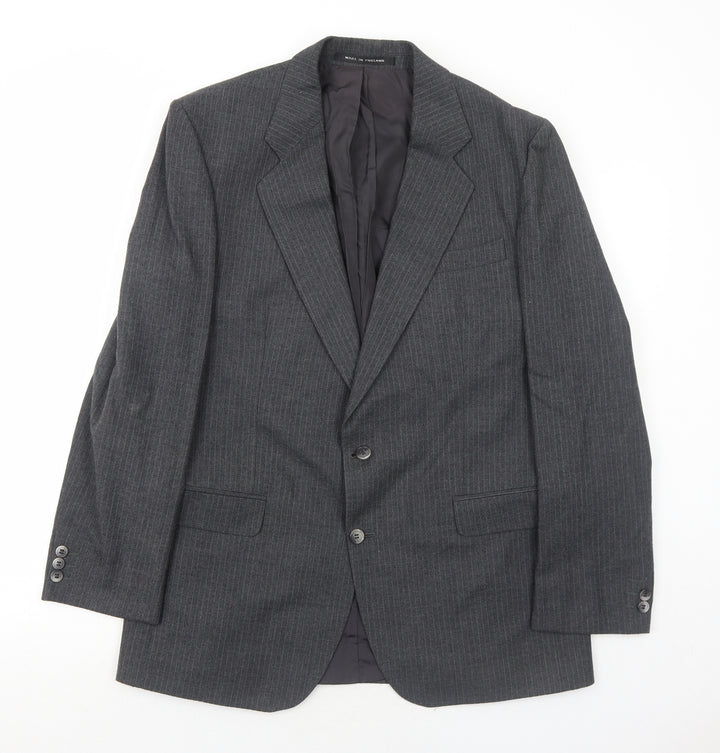Pin Stripe Mens Grey Striped Wool Jacket Suit Jacket Size 42 Regular
