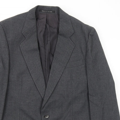 Pin Stripe Mens Grey Striped Wool Jacket Suit Jacket Size 42 Regular