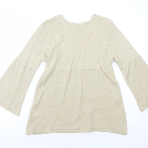 Warehouse Womens Gold Scoop Neck Acrylic Pullover Jumper Size 14