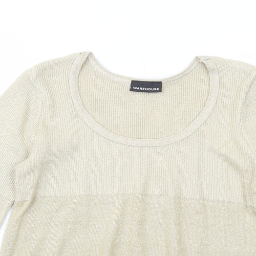 Warehouse Womens Gold Scoop Neck Acrylic Pullover Jumper Size 14