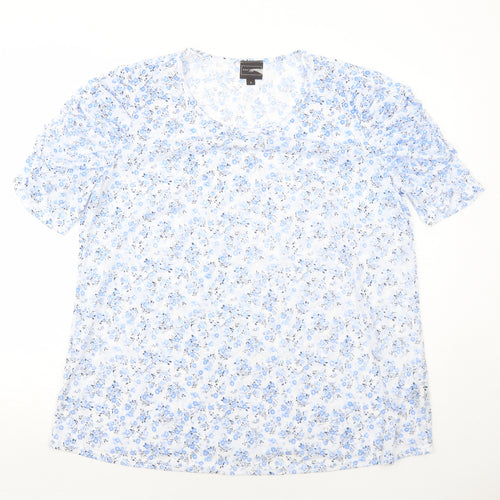 Anne De Lancay Womens Blue Floral Polyester Basic T-Shirt Size L Round Neck