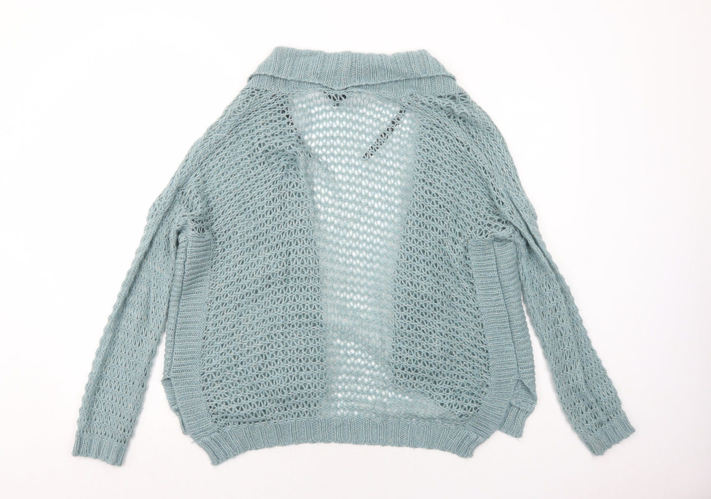 Warehouse Womens Blue V-Neck Acrylic Cardigan Jumper Size 10