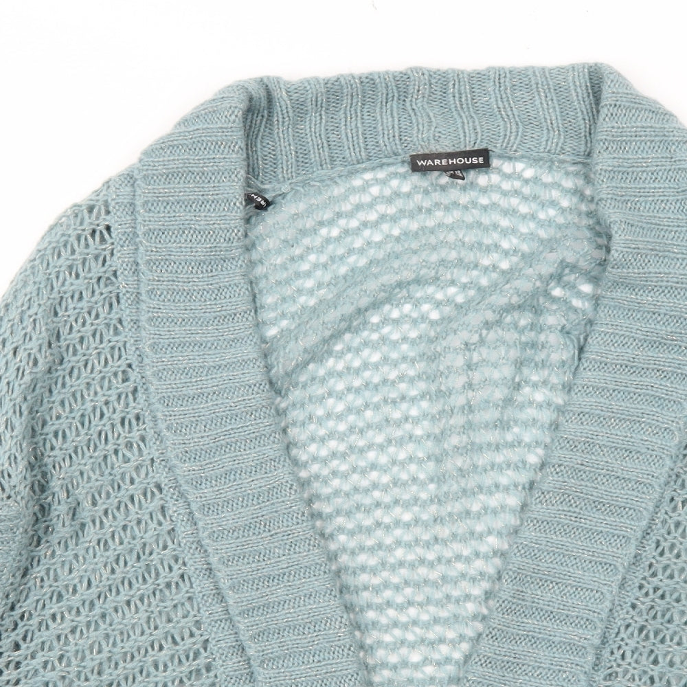 Warehouse Womens Blue V-Neck Acrylic Cardigan Jumper Size 10