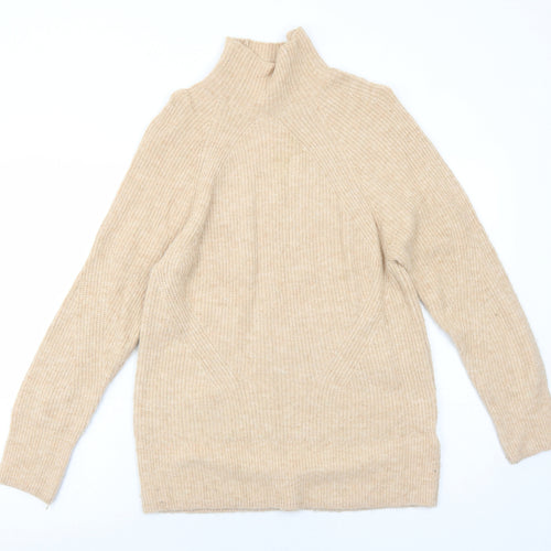Topshop Womens Beige High Neck Acrylic Pullover Jumper Size 6