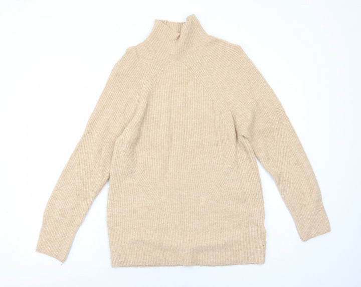 Topshop Womens Beige High Neck Acrylic Pullover Jumper Size 6