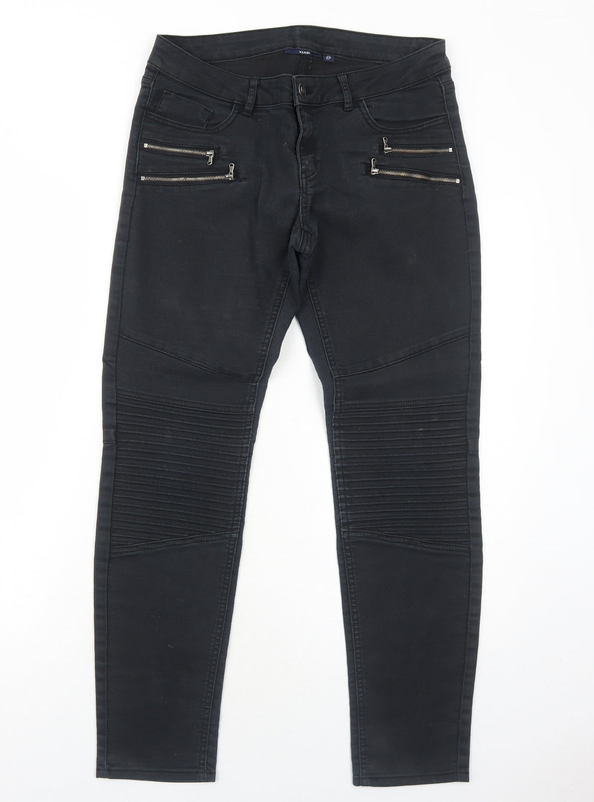 Kiabi Womens Black Cotton Straight Jeans Size 12 Regular Zip