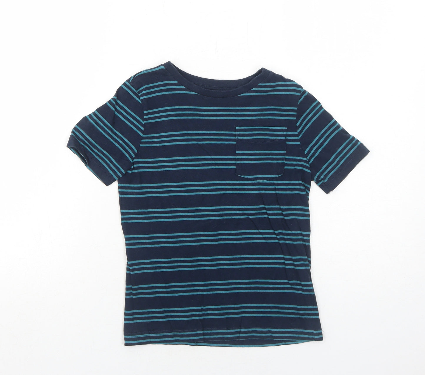 Very Boys Blue Striped Cotton Basic T-Shirt Size 6 Years Round Neck Pullover