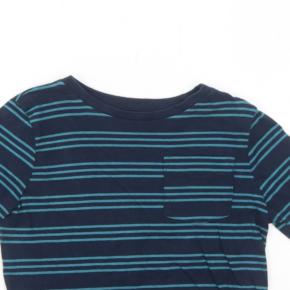 Very Boys Blue Striped Cotton Basic T-Shirt Size 6 Years Round Neck Pullover