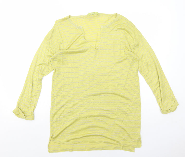 NEXT Womens Yellow V-Neck Striped Viscose Pullover Jumper Size 12