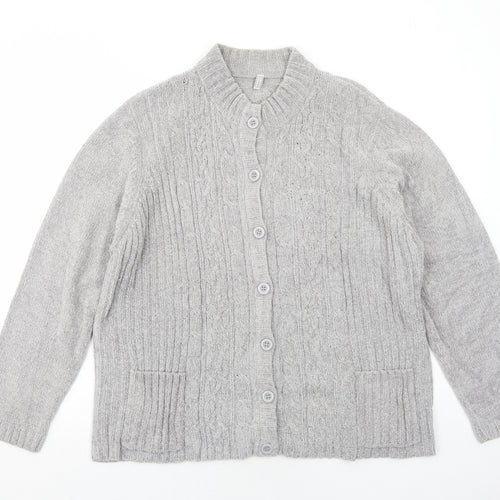 EWM Womens Grey Round Neck Acrylic Cardigan Jumper Size 20