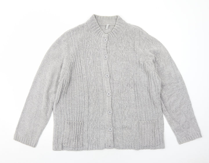 EWM Womens Grey Round Neck Acrylic Cardigan Jumper Size 20