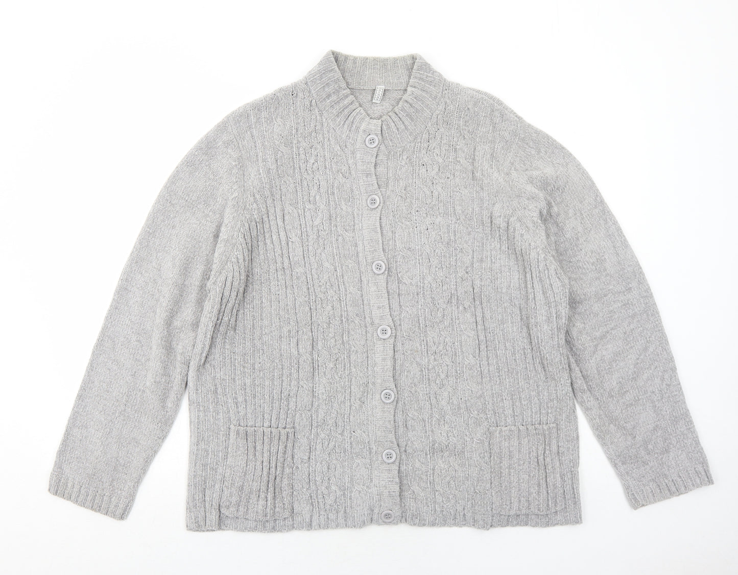 EWM Womens Grey Round Neck Acrylic Cardigan Jumper Size 20
