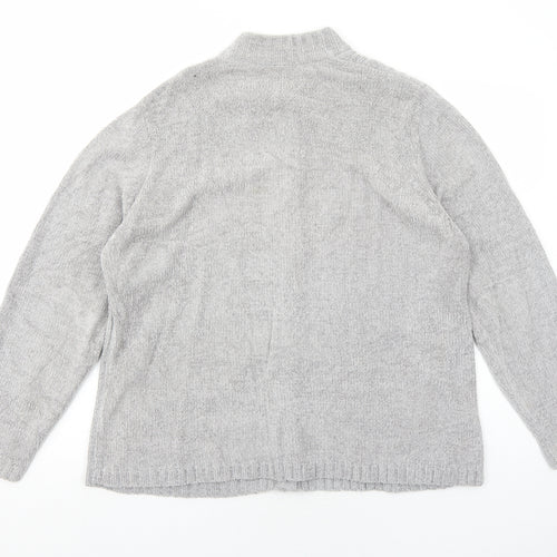EWM Womens Grey Round Neck Acrylic Cardigan Jumper Size 20