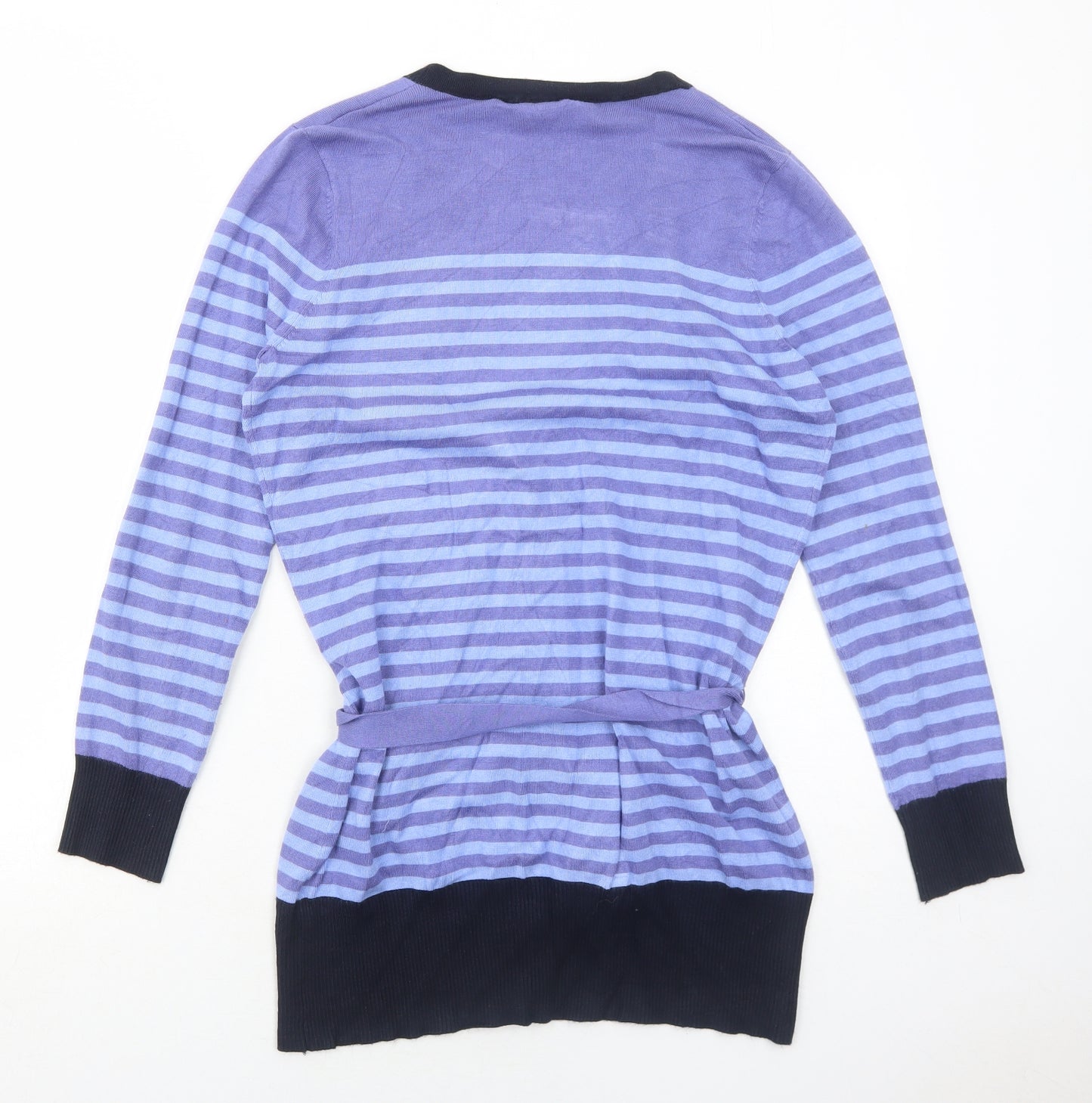 M&Co Womens Blue V-Neck Striped Viscose Pullover Jumper Size L