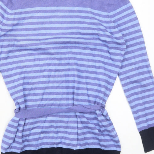 M&Co Womens Blue V-Neck Striped Viscose Pullover Jumper Size L