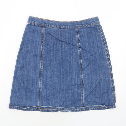 H&M Womens Blue Cotton A-Line Skirt Size 8 Button