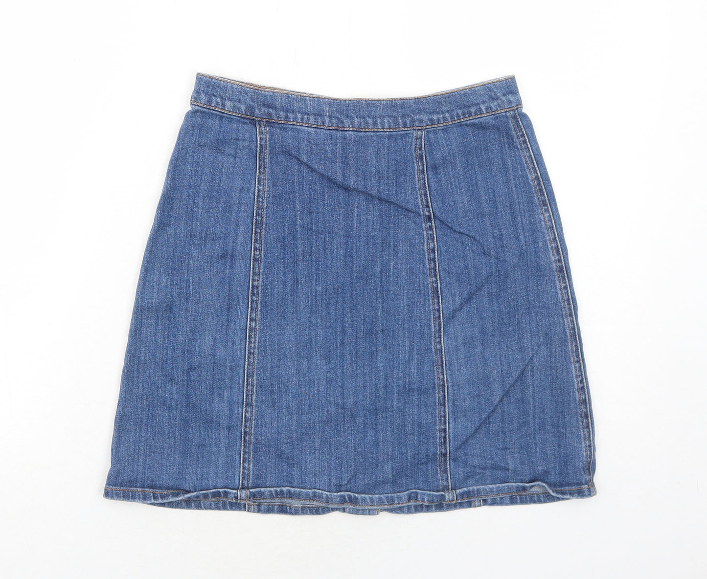H&M Womens Blue Cotton A-Line Skirt Size 8 Button
